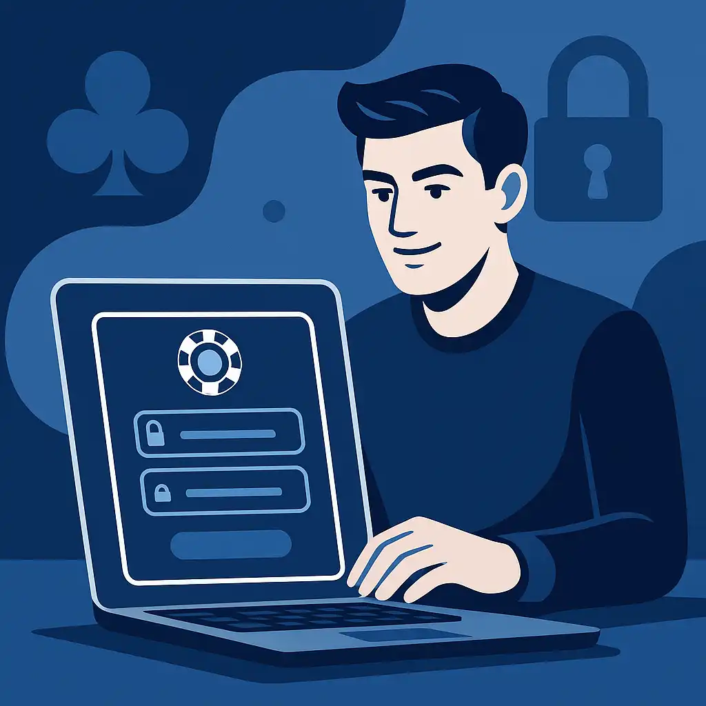 Illustration d'un joueur se connectant à son compte Spinboss depuis un ordinateur portable